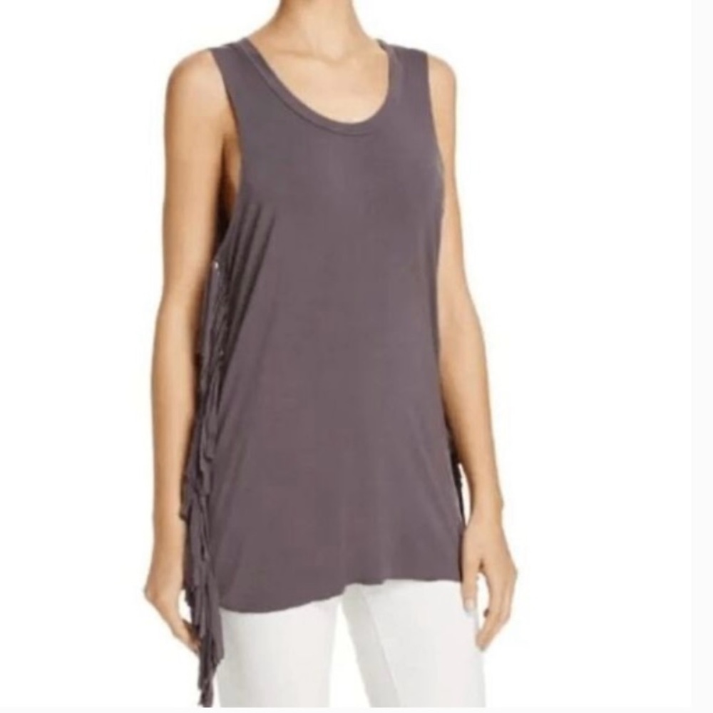 POL gray tank top with fringe accent on shoulders and sides 🌴